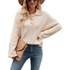 image:imageCHARTOU Womens Fashion Jumper Sweater Loose Fit Zigzag Long Sleeve Lapel Polo Collar PulloverApricot
