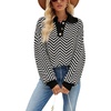 image:imageCHARTOU Womens Fashion Jumper Sweater Loose Fit Zigzag Long Sleeve Lapel Polo Collar PulloverBlack