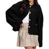 image:imageCHARTOU Womens Lightweight Cardigan Lapel Bell Sleeve Oversized Sweater Fall Casual Jumper Dressy KnitwearBlack