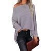 image:imageCHARTOU Womens Oversized Crewneck Batwing Sleeve Waffle Knit Sweatshirt Pullovers SweaterGrey