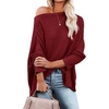image:imageCHARTOU Womens Oversized Crewneck Batwing Sleeve Waffle Knit Sweatshirt Pullovers SweaterWine