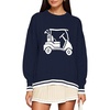 image:imageWomen Y2k Graphic Knit Sweater Crewneck Oversized Pullover Top Fall JumperNavy