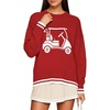 image:imageWomen Y2k Graphic Knit Sweater Crewneck Oversized Pullover Top Fall JumperRed