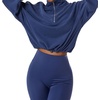image:imageCHARTOU Women 2 Piece Sweatsuit Set Half Zip Workout Yoga Sweatshirt Crop Top Hoodie Tracksuit Jogging Suit OutfitsBlue Set