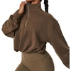 image:imageCHARTOU Women 2 Piece Sweatsuit Set Half Zip Workout Yoga Sweatshirt Crop Top Hoodie Tracksuit Jogging Suit OutfitsBrown Hoodie