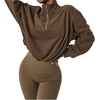 image:imageCHARTOU Women 2 Piece Sweatsuit Set Half Zip Workout Yoga Sweatshirt Crop Top Hoodie Tracksuit Jogging Suit OutfitsBrown Hoodie