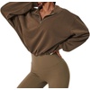 image:imageCHARTOU Women 2 Piece Sweatsuit Set Half Zip Workout Yoga Sweatshirt Crop Top Hoodie Tracksuit Jogging Suit OutfitsBrown Hoodie
