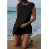image:imageCHARTOU Women Summer 2 Piece Knit Sweater Set Ribbed Lounge Sleeveless Knitted Vest Tank Top Tunic Matching Set ShortsBlack