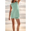 image:imageCHARTOU Women Summer 2 Piece Knit Sweater Set Ribbed Lounge Sleeveless Knitted Vest Tank Top Tunic Matching Set ShortsLake Green