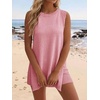 image:imageCHARTOU Women Summer 2 Piece Knit Sweater Set Ribbed Lounge Sleeveless Knitted Vest Tank Top Tunic Matching Set ShortsPink