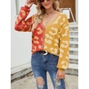 image:imageCHARTOU Womens Color Block Button Down Leopard Print Open Front Cardigan Sweater KnitwearOrange