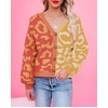 image:imageCHARTOU Womens Color Block Button Down Leopard Print Open Front Cardigan Sweater KnitwearOrange