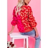 image:imageCHARTOU Womens Color Block Button Down Leopard Print Open Front Cardigan Sweater KnitwearRed
