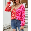image:imageCHARTOU Womens Color Block Button Down Leopard Print Open Front Cardigan Sweater KnitwearRed