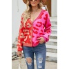 image:imageCHARTOU Womens Color Block Button Down Leopard Print Open Front Cardigan Sweater KnitwearRed