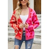 image:imageCHARTOU Womens Color Block Button Down Leopard Print Open Front Cardigan Sweater KnitwearRed