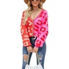 image:imageCHARTOU Womens Color Block Button Down Leopard Print Open Front Cardigan Sweater KnitwearRed