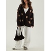 image:imageCHARTOU Women Floral Jacquard Sweater Cardigan Fall Oversized V Neck Button Down Knit Outwear CoatCoffee1