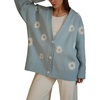 image:imageCHARTOU Women Floral Jacquard Sweater Cardigan Fall Oversized V Neck Button Down Knit Outwear CoatBlue