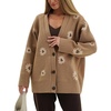 image:imageCHARTOU Women Floral Jacquard Sweater Cardigan Fall Oversized V Neck Button Down Knit Outwear CoatCamel