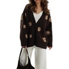 image:imageCHARTOU Women Floral Jacquard Sweater Cardigan Fall Oversized V Neck Button Down Knit Outwear CoatCoffee1