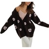 image:imageCHARTOU Women Floral Jacquard Sweater Cardigan Fall Oversized V Neck Button Down Knit Outwear CoatCoffee2
