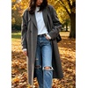 image:imageWomen Lightweight Wool Blend Long Coat Fall Jacket Plaid Trench OvercoatBlack