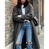 image:imageWomen Lightweight Wool Blend Long Coat Fall Jacket Plaid Trench OvercoatBlack