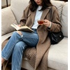 image:imageWomen Lightweight Wool Blend Long Coat Fall Jacket Plaid Trench OvercoatBrown