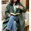 image:imageWomen Lightweight Wool Blend Long Coat Fall Jacket Plaid Trench OvercoatGreen