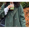 image:imageWomen Lightweight Wool Blend Long Coat Fall Jacket Plaid Trench OvercoatGreen
