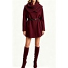 image:imageWomen Wool Blend Coat Detachable Knit Scarf Belted Mid Winter OuterwearBurgundy