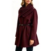 image:imageWomen Wool Blend Coat Detachable Knit Scarf Belted Mid Winter OuterwearBurgundy