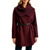 image:imageWomen Wool Blend Coat Detachable Knit Scarf Belted Mid Winter OuterwearBurgundy