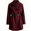 image:imageWomen Wool Blend Coat Detachable Knit Scarf Belted Mid Winter OuterwearBurgundy
