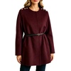image:imageWomen Wool Blend Coat Detachable Knit Scarf Belted Mid Winter OuterwearBurgundy