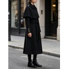 image:imageWomen Wool Blend Pea Coat Long Lapel Belted Poncho Cap Coat Winter OvercoatBlack