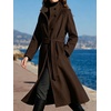 image:imageWomens Single Breasted Pea Coat Wool Blend Stand Collar Winter OvercoatBrown