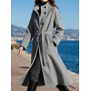 image:imageWomens Single Breasted Pea Coat Wool Blend Stand Collar Winter OvercoatGray