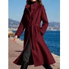 image:imageWomens Single Breasted Pea Coat Wool Blend Stand Collar Winter OvercoatWine