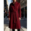 image:imageWomens Single Breasted Pea Coat Wool Blend Stand Collar Winter OvercoatWine