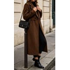 image:imageWomens Wool Blend Long Coat Notched Lapel Pea Coat Warm Winter OvercoatBrown