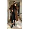 image:imageWomens Wool Blend Long Coat Notched Lapel Pea Coat Warm Winter OvercoatBrown
