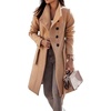 image:imageCHARTOU Women Stand Collar Lapel Wool Blend Coat Belted Button Midi PeacoatCamel