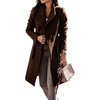 image:imageCHARTOU Women Stand Collar Lapel Wool Blend Coat Belted Button Midi PeacoatCoffee
