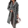 image:imageCHARTOU Women Stand Collar Lapel Wool Blend Coat Belted Button Midi PeacoatGray