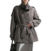 image:imageFaux Suede Trench Coat Women Stand Collar Double Breasted Leather JacketGray
