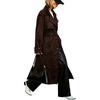 image:imageWomen Faux Suede Long Trench Pea Coat Belted Notch Double Breasted OvercoatBrown