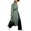 image:imageWomen Faux Suede Long Trench Pea Coat Belted Notch Double Breasted OvercoatGreen