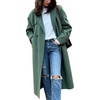 image:imageWomen Lightweight Wool Blend Long Coat Fall Jacket Plaid Trench OvercoatGreen